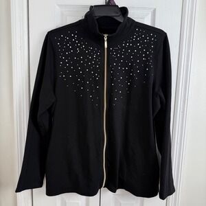 Princess Cruises‎ Women's Black Rhinestone Zip Up Jacket Sweatshirt XL Cotton